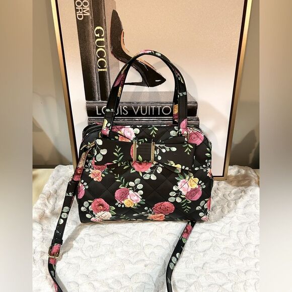 Betsey Johnson Black Rose & Bow Floral Satchel – Convertible Crossbody - Picture 3 of 12
